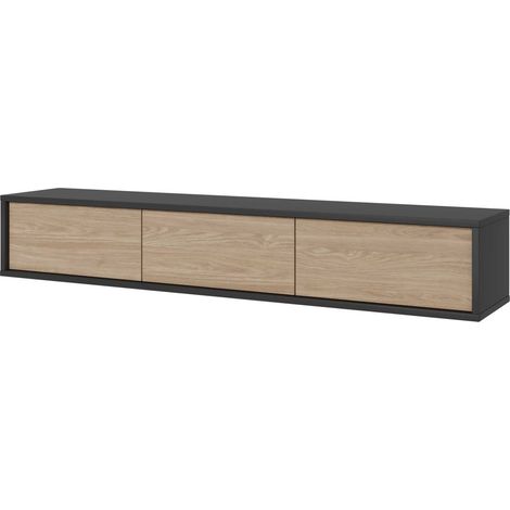 Mueble TV 180cm colección MAANUM. Color gris y roble claro.