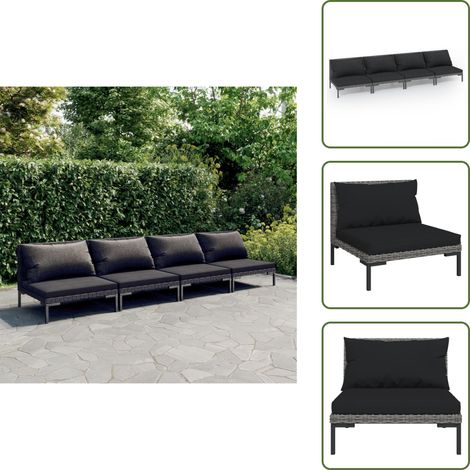 The Living Store Set Divani da Giardino 4 pz con Cuscini Polyrattan Grigio Scuro - Set da giardino