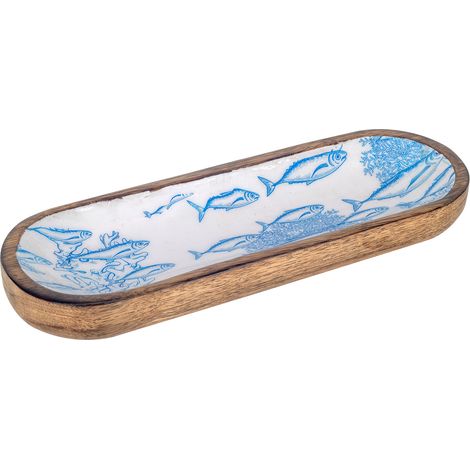 Signes Grimalt Vassoio per pesce ovale blu piccolo - Scatole e vassoi decorativi 3x30x10 cm