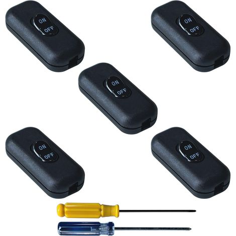 5 Pièces Interrupteur Lampe de Chevet ON OFF Interrupteurs à Bascule Noir Remplacement du Commutateur en Ligne Intermédiaires Bi-Polaires 6A 250V, pour Petit Appareil, Lampe de Bureau