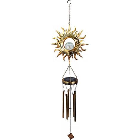 Carillon éolien solaire avec lumières LED, guirlande lumineuse décorative suspendue pour jardin ou extérieur, style soleil (1/5)