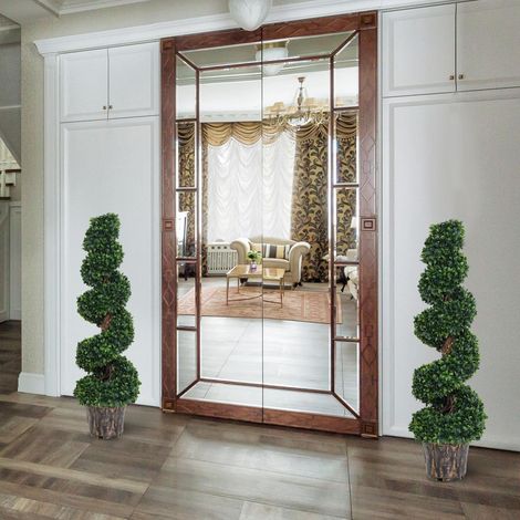 Lot 2 plantes artificielles buis spiralé intérieur extérieur, Ø32x120 cm, vert, avec pot décoratif (1/5)