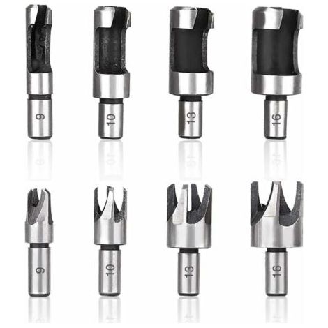 Pièces Fraise à Bouchonner Bois, Mèche à Bouchon Bois 6 mm/10 mm/13 mm/16 mm, Acier Carbone Bois Plug Perceuse pour le Travail du Bois, Forets à Bois à Griffe et Coniques