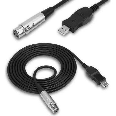 Câble Adaptateur USB Mâle vers XLR Femelle pour Enregistrement Microphone Studio Noir (1/2)