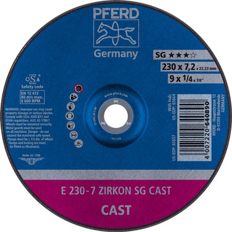 PFERD TOOLS Schruppscheibe E 230x7,2x22,23 mm ZIRKON Speziallinie SG CAST für Guss 10 Stk (1/5)