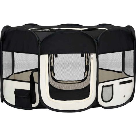 Parque de perros plegable y bolsa transporte negro 145x145x61cm vidaXL