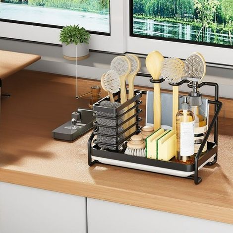 Mensola da cucina lineare in acciaio inox con drenaggio efficiente, facile installazione e design compatto, 251517 cm nero (1/4)