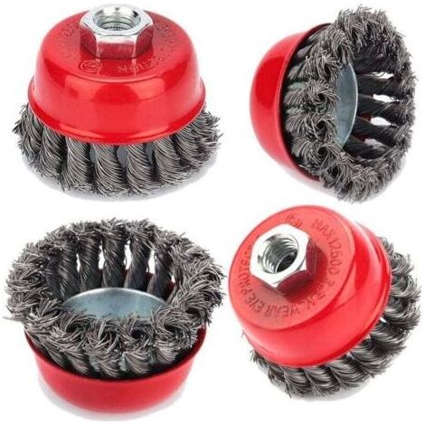 Brosse métallique pour meuleuse - Lot de 4 brosses M14 avec fils torsadés en acier 75mm et 100mm (1/5)