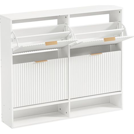 Weißer Schuhschrank 120 x 24 x 102 cm mit verstellbaren Einlegeböden und Kippschutz (1/5)