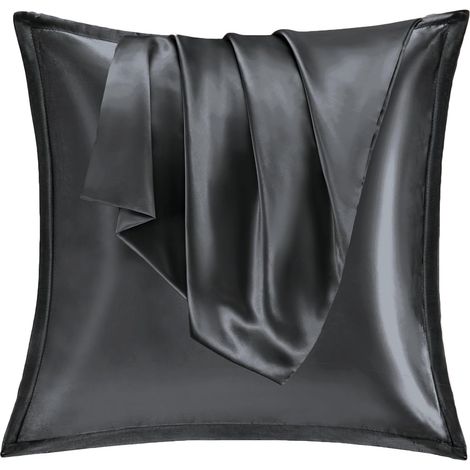 Taie Oreiller Satin 65x65 Lot de 2,pour Cheveux,Similaire Aux Taie d Oreiller en Soie,Housse de Coussin 65x65,Taies d'oreillers Gris Foncé (1/5)