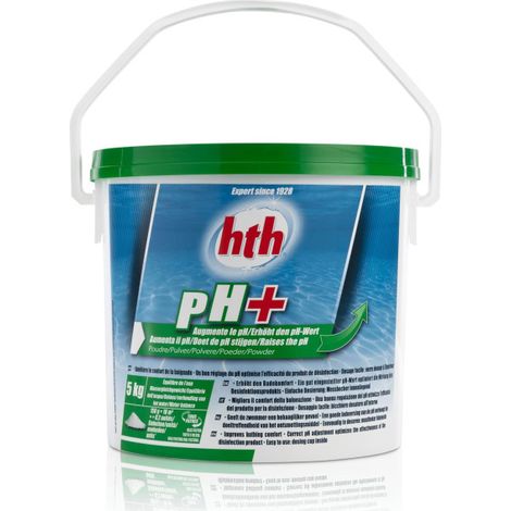 HTH – Correcteur de pH pH PLUS poudre 5 kg – Dissolution rapide sans résidus – Pour piscine – Évite l'irritation des yeux