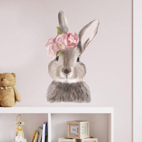 Lot de 2 stickers muraux lapin pour chambre bébé, déco entrée, autocollants muraux mignons, art mural pastel autocollant, décoration intérieure facile à poser (1/5)