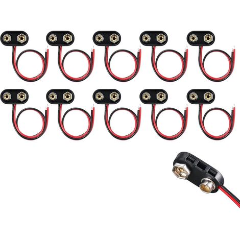 Lot de 10 connecteurs de batterie 9 V - Type I - Connecteur à clip de batterie 9 V - Avec câble de raccordement de 15 cm - Connecteur de batterie 9 V - Boucle - Boîtier en plastique - Type I (1/5)