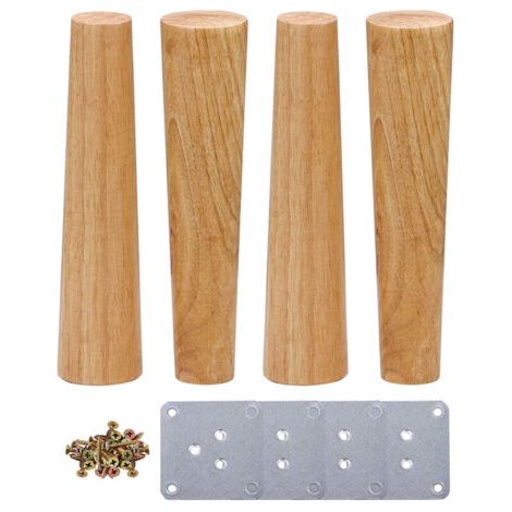 Set di 4 gambe per mobili in rovere massello, 15 cm – Piastre di montaggio e viti incluse – Per tavolo, letto, armadio