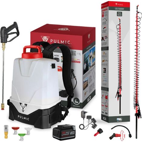 Kit de pulverizador eléctrico industrial Pulmic de 15 L con lanza telescópica de 5 m, presión regulable de 1–7 bar, 1 batería de litio, 3 velocidades y 4 boquillas (1/5)