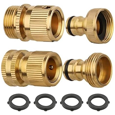 4 Pièces Connecteur de Tuyau d'arrosage en Laiton 3/4", Raccords Rapide, Robinet à Filetage Femelle et Mâle, Adaptateurs Robinets pour Jardin - (1/5)