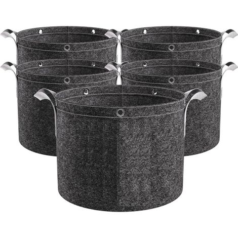 Sacs de jardinage en feutre réutilisables (5 pièces) – Pots horticoles avec anses, 3 gallons, pour plantes d’extérieur et balcon (1/5)