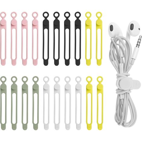 20er-Pack Silikon-Kabelbinder für Kopfhörer, Handy-Ladegerät, Computer, wiederverwendbare Kabelbinder für Zuhause, (5 Farben)