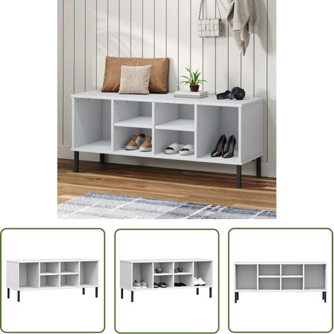 The Living Store Schuhregal OSLO mit Metallbeinen Weiß 106x35x45 cm Massivholz - Holz Schrank - Schuhschrank - Garderobe - Aufbewahrungsbox - Regal (1/5)