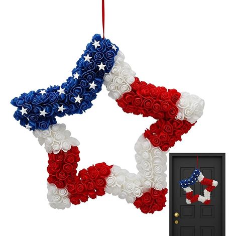 Couronnes Du 4 Juillet Pour Porte D'Entrée Guirlande Patriotique Étoile À Couronne Rouge Blanche Bleue Pour Memorial Day Vacances D'Été Intérieur Extérieur Mur Porche Patio Jardin (1/5)