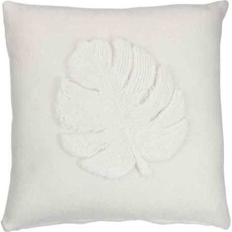 Coussin Déco "Feuilles" 43x43cm Blanc (1/2)