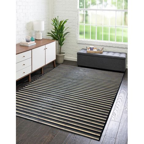 Tappeto Arredo In Vero Bamboo Naturale Grande a Listelli Bordato Bambù Soggiorno Cucina Salotto Listello Legno Grigio - 170x230cm