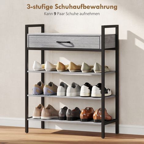 Meuble à chaussures 4 étagères, rangement d'entrée pour 9 paires, panneaux de particules et métal, gris (1/4)