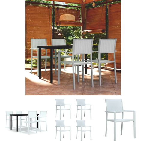 Gartenstühle - vidaXL 5-tlg. Garten-Essgruppe Weiß - Rattan-Stühle (1/5)