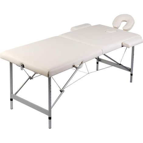 Table de massage pliable 2 zones aluminium blanc crème avec sac de transport - PANGIVO (1/5)