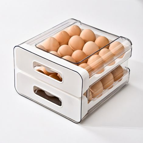 Boîte à œufs 32 alvéoles avec couvercle, blanche — boîte de rangement pour réfrigérateur, tiroir coulissant (1/5)