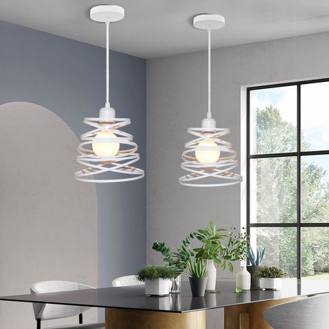 Lámpara Colgante 2 Piezas, Vintage Lámpara de Techo con Ø20cm Jaula de Espiral Interior, Iluminación Decorativo de Metal E27 para Cocina Sala Comedor Dormitorio (Blanco) (1/5)