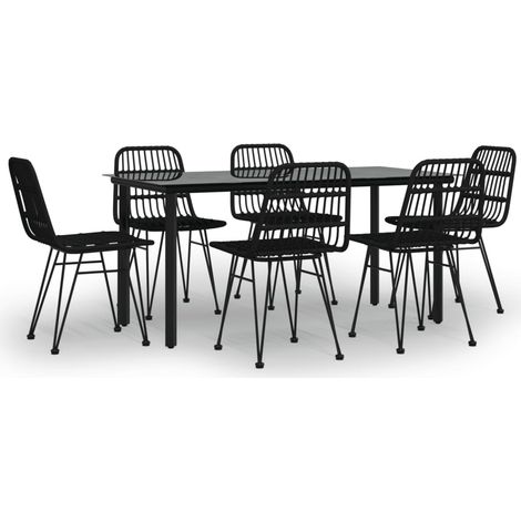 Ensemble repas de jardin 7 pcs Contemporain, Ensemble Table à manger + 6 chaises Noir Résine tressée OIB1227E (1/5)