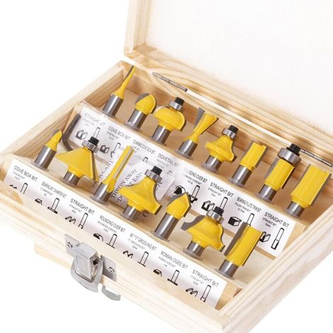 Set of 15 router bits with 8mm shank - Router rounding bits accessories - 8mm shank - Suitable for electric routers - Wood router bit set (1/4)