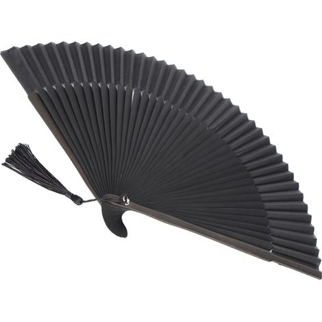 Éventail décoratif pliant en bambou noir avec pompon et étui de protection, idéal pour la décoration intérieure (1/5)