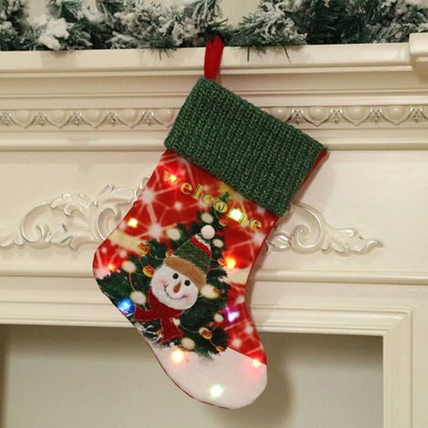 Chaussette de Noël LED lumineuse 1 pc, décoration sapin avec flocon, motif bonhomme neige, 35x26 cm (1/5)
