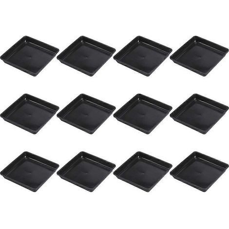 Lot de 12 plateaux carrés pour pots de fleurs-18.00X18.00X2.50CM-Black (1/4)