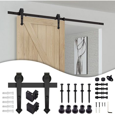 SWANEW Sistema di porte scorrevoli Set di accessori per binari a pavimento in legno Binario per porte a rulli in vetro 150kg Pfeil 200cm (1/5)