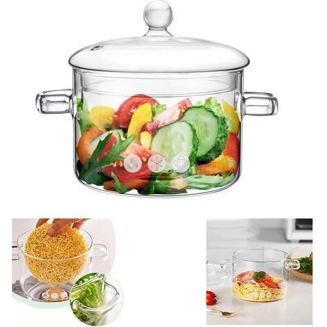 1900 ml Glasschüssel mit Deckel, Salatschüssel, Servierschüssel, Obstschüssel, Dessertschüssel, Klarglas, hitzebeständig, Doppelgriff (1/5)