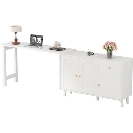 CHICFURN Escritorio multifunción 2 en 1 120x40x74,5 cm blanco, giratorio 360°, 3 puertas y 1 cajón (1/5)