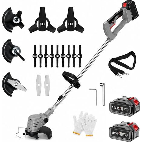 Cordless Electric Brushcutter, 21V Battery Brushcutter, 3-in-1 Cordless Trimmer, with 2 x 2.0 Ah Batteries, Electric Hedge Trimmer for Garden (1/5)