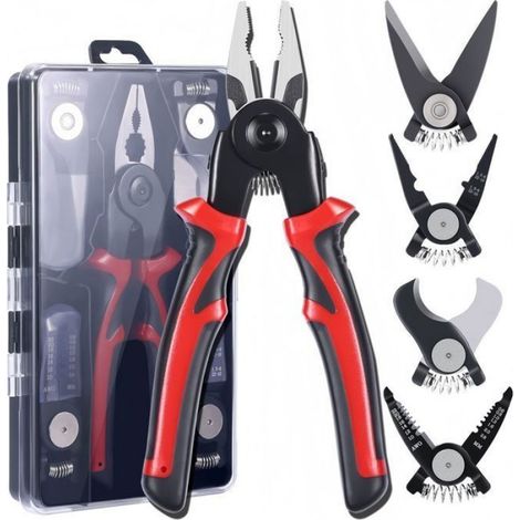 Set de 5 Pinces Multifonctions Interchangeables,Acier Forgé,Dénudage 10-22 AWG,Sertissage,Coupe Câble 16mm,Électricien (1/4)