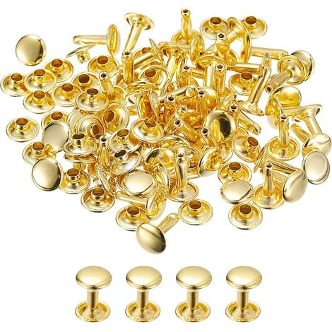 50 Sets Leather Rivets, 9mm Double Cap Rivets 12mm Height Metal Studs Rivet for Leather Craft Repair DIY Wallet Belts Bags Shoes Gold Tone (1/4)