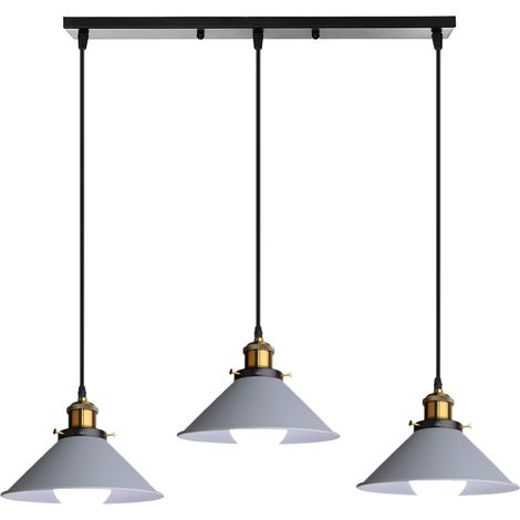 E27 Lampes Suspension Industrielle Luminaire Plafonnier Abat-Jour en Fer Forgé Lustre Suspension Créative Ø22CM - Gris (1/4)