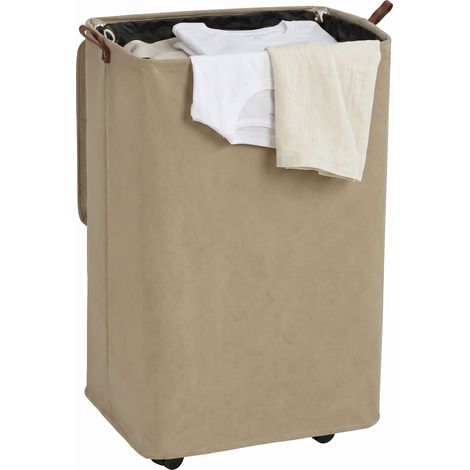 HOMCOM cesto de ropa sucia con tapa y ruedas, 50l, cesta de ropa sucia plegable con bolsa con cordón extraíble y lavable, 40x30x65 cm, camel (1/5)