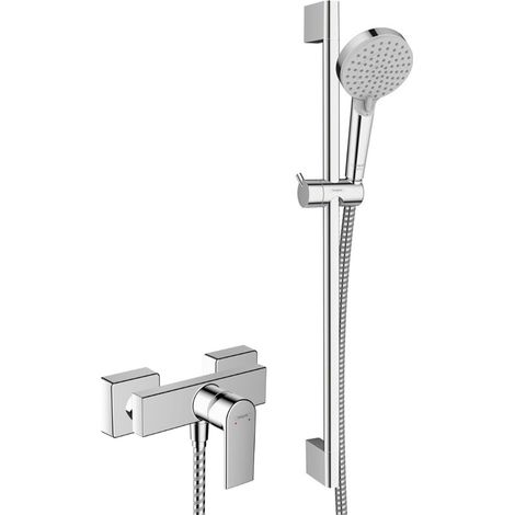 Hansgrohe Conjunto de ducha Monomando Varnish Shape + Teleducha 2 chorros + Barra 65cm, Cromo (71650000-Vernis)
