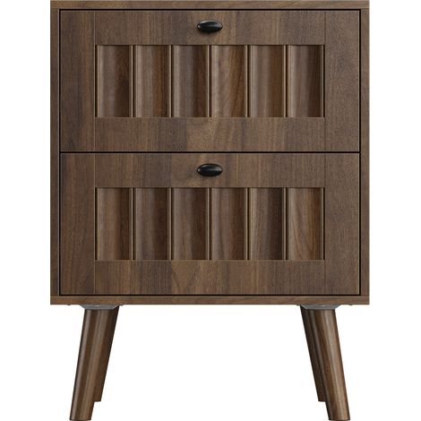 Mesita de noche retro moderna con 2 cajones, patas de madera y acabado nogal, 43,5 x 40 x 57,5 cm (1/5)