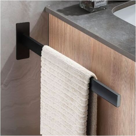 Sèche-serviettes mural en acier inoxydable 304 (sans perçage), idéal pour les cuisines et les salles de bains. Barre adhésive simple, noire, 39 cm. (1/5)