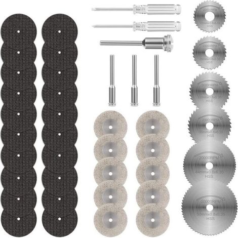 36PCS Mini Disque Diamant à Tronçonner, Disques de Coupe pour Dremel, HSS en Résine Lame Scie Circulaire avec 5 Mandrins SC et 2 Tournevis pour Couper Bois, Métal, Plastique, Pierre (1/5)