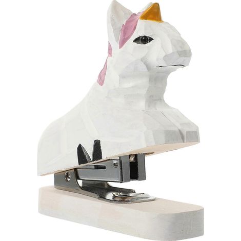 Agrafeuse portable en forme de licorne, en bois, créative, pour livres et fournitures scolaires. Modèle à nez aléatoire.-12X6X4cm