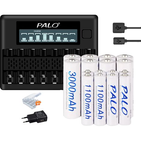 Ensemble de batteries rechargeables, 1,2V NI-MH, chargeur avec écran LCD inclus, 8AA 8AAA et chargeur (1/2)